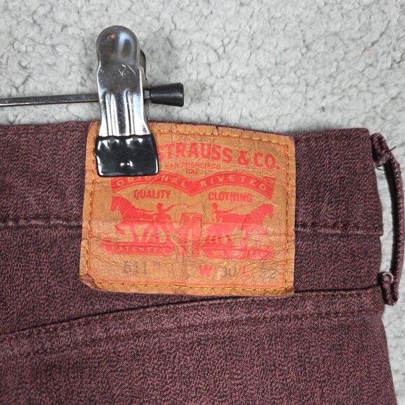 Levis Jeans Mens Size 30x32 Dark Burgundy Stretch 511 Slim Fit 5 Pocket Denim - Picture 6 of 7